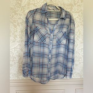 Plaid Button Down Sheer Shirt - Sz M